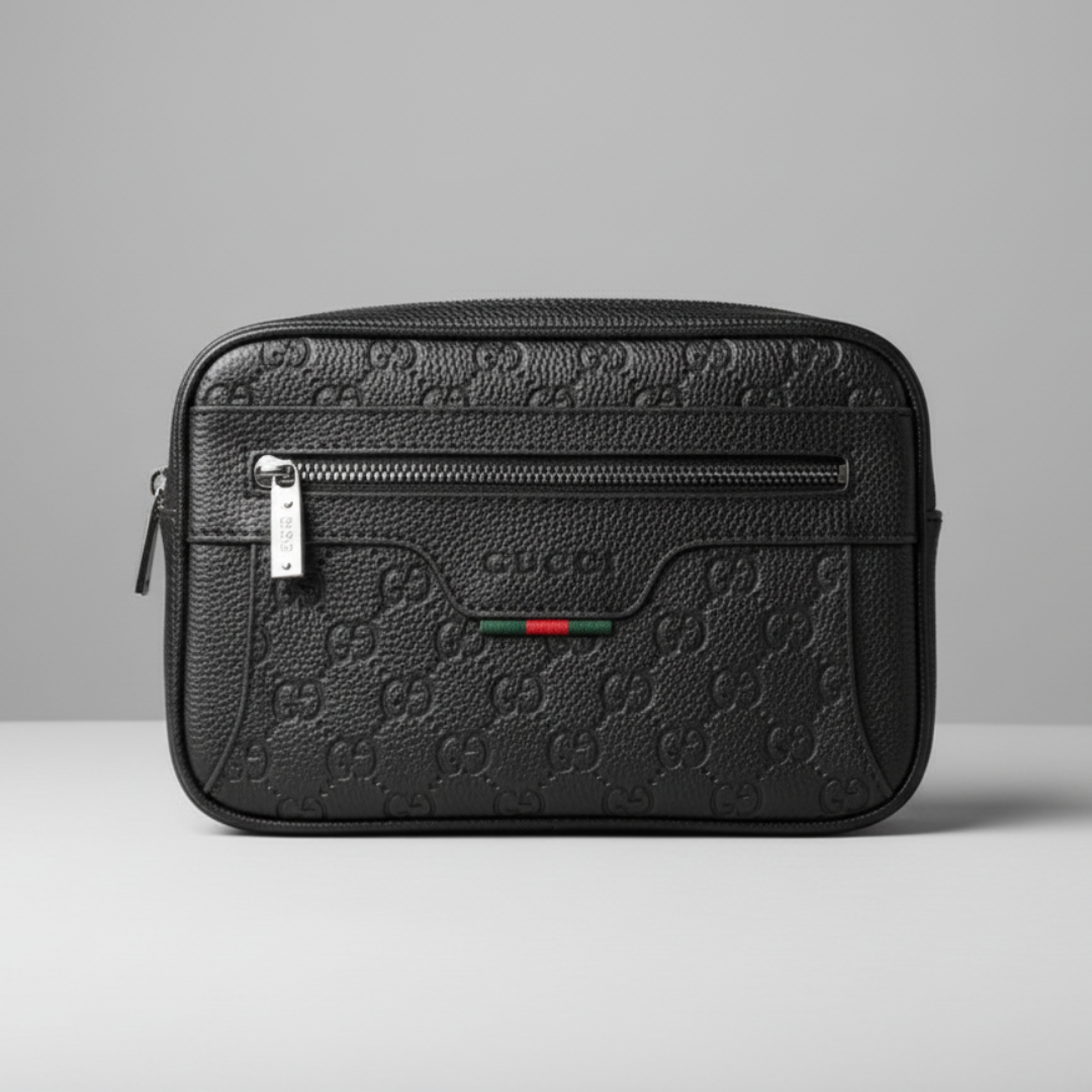 Premium Gucci Leather Toiletry Pouch Black ( Made In Italy )