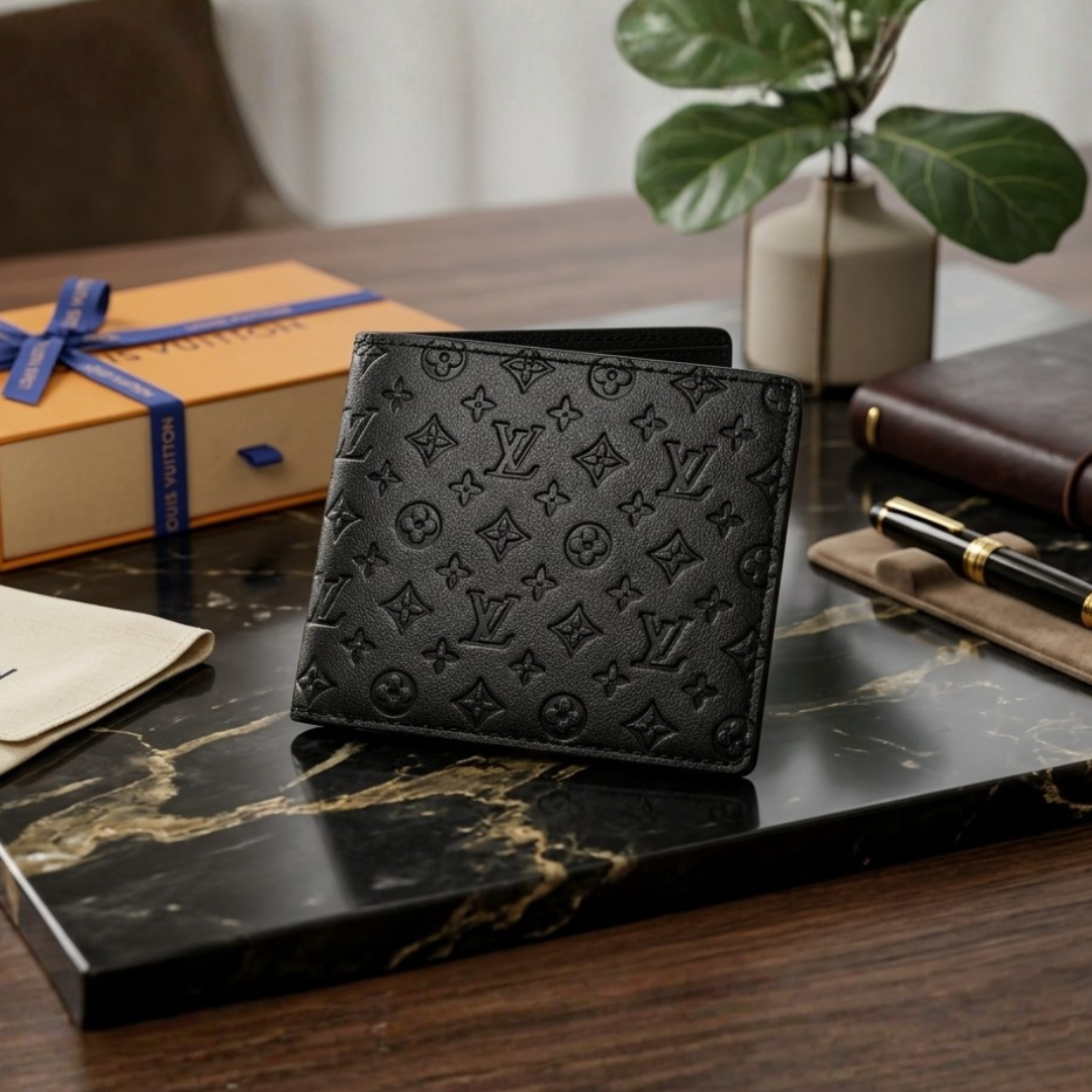 Premium LV Bifold Men Wallet Textured Black ( Made in Italy )