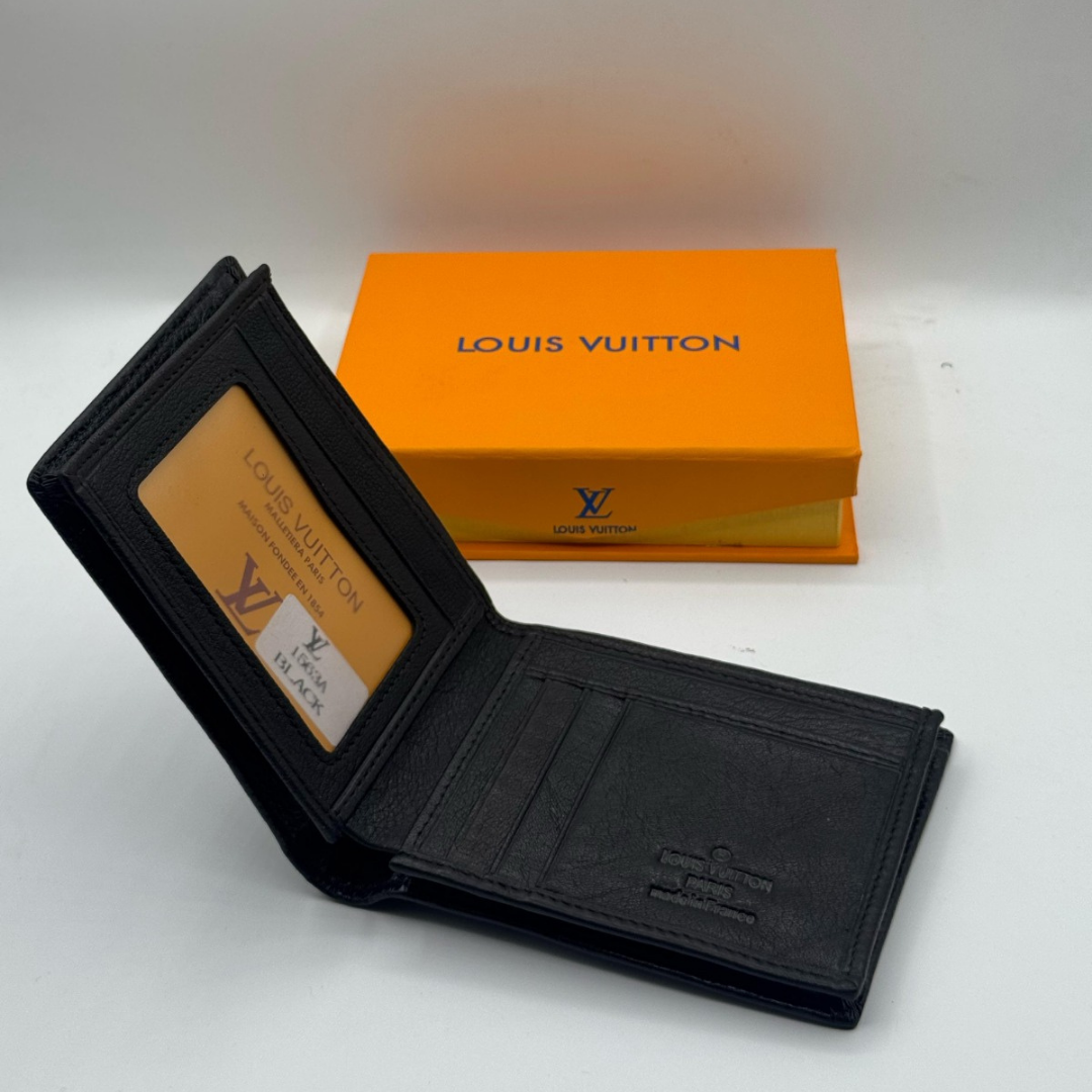Premium LV Leather Bifold Men Wallet Black