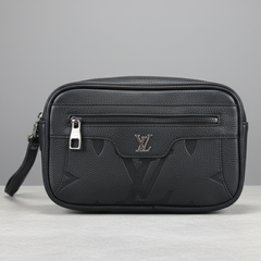 Premium LV Leather Toiletry Pouch Black ( Made In Italy )