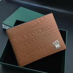 Premium Rolex Leather Bifold Men Wallet Brown ( Made in Italy )