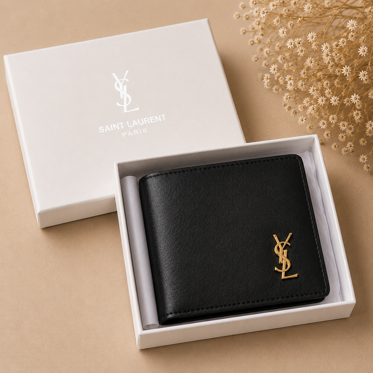 Premium YSL Leather Bifold Men Wallet Black (Made in Italy)