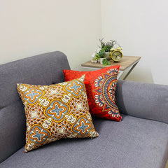 Printed Cushion Covers 2 - Pcs Set Orange with Beige