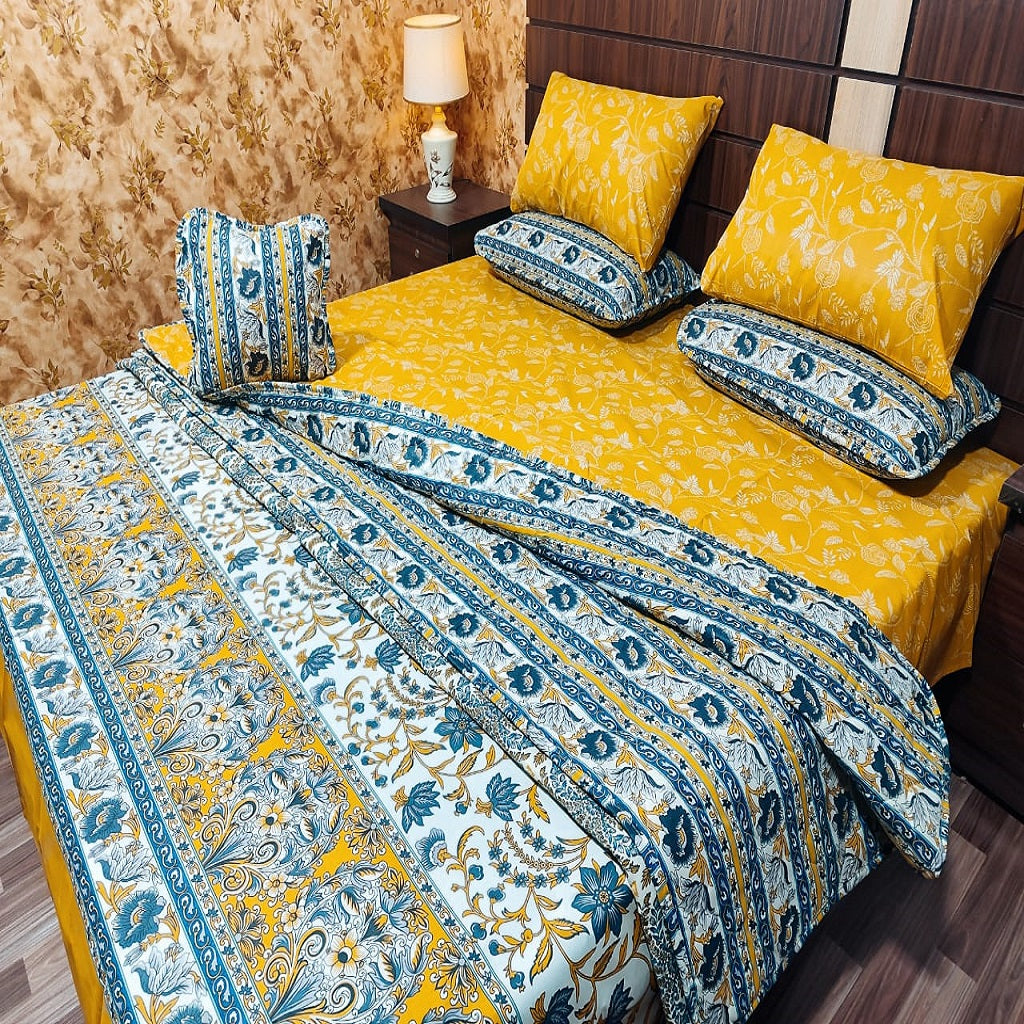 Pristine 7 Pcs Yellow Bed Sheet Set With Filled Comforter