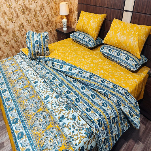 Pristine 7 Pcs Yellow Bed Sheet Set With Filled Comforter 1024