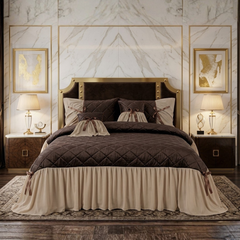 Pristine 5 Pcs Quilted Ruffle Set Velvet Brown With Frill