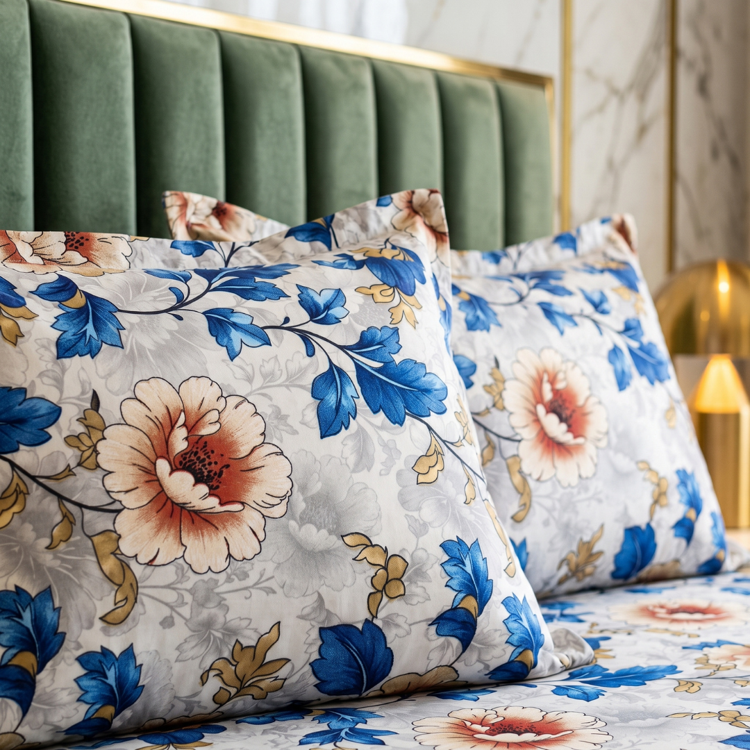 Quirky 3 Pcs Floral Bedding Set Blue