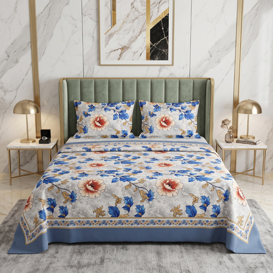 Quirky 3 Pcs Floral Bedding Set Blue 1080