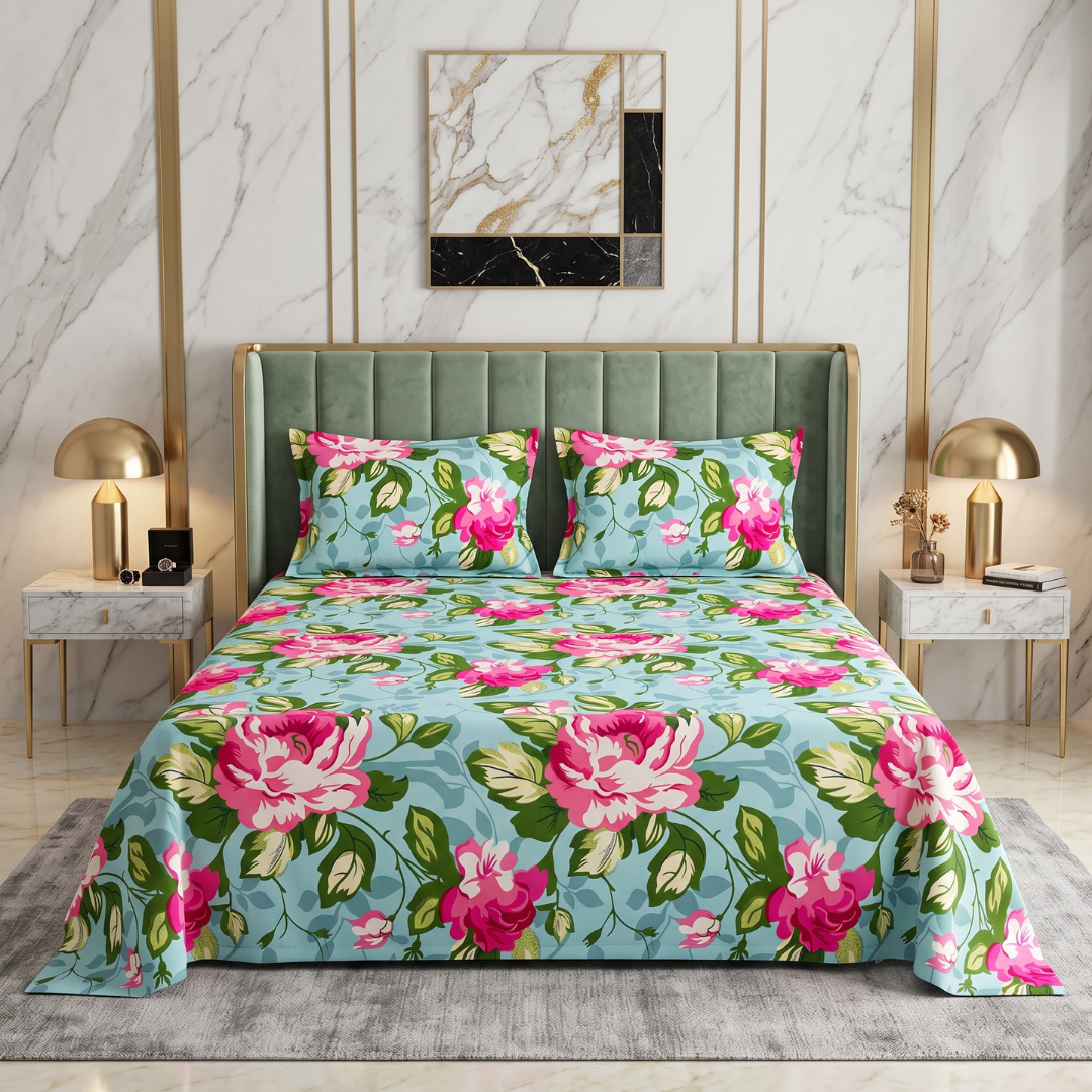 Quirky 3 Pcs Floral Bedding Set Green