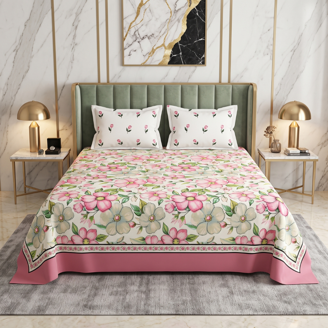 Quirky 3 Pcs Floral Bedding Set Pink