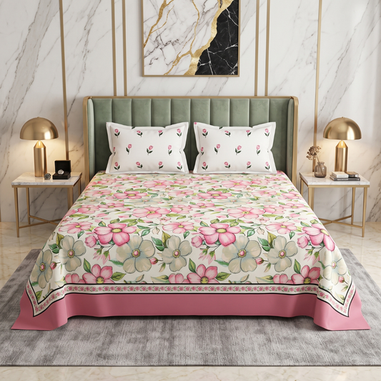 Quirky 3 Pcs Floral Bedding Set Pink 1080