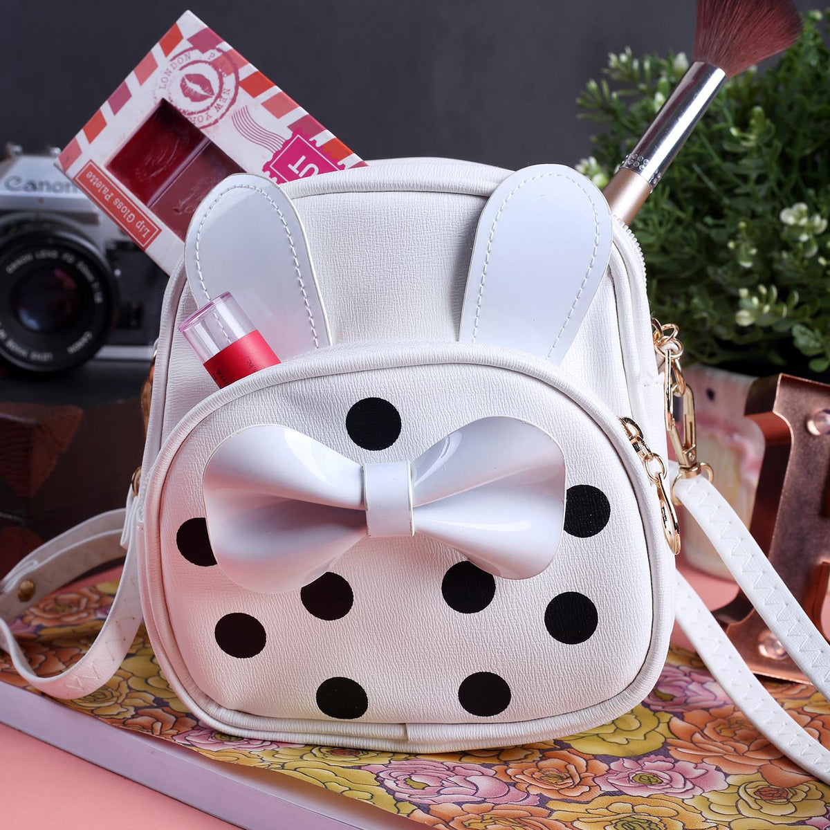 Rangoon Bow Polka Mini Backpack White