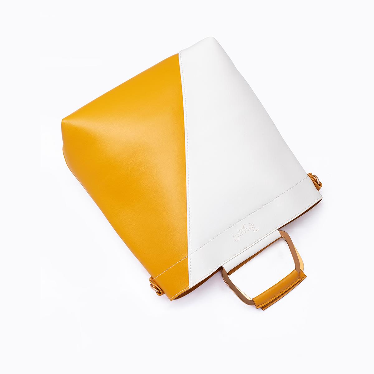 Rangoon Classio Double Handle Bag White and Mustard