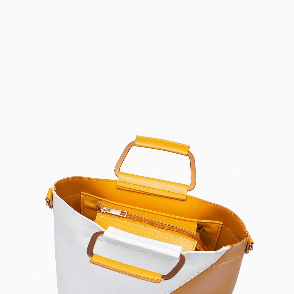 Rangoon Classio Double Handle Bag White and Mustard