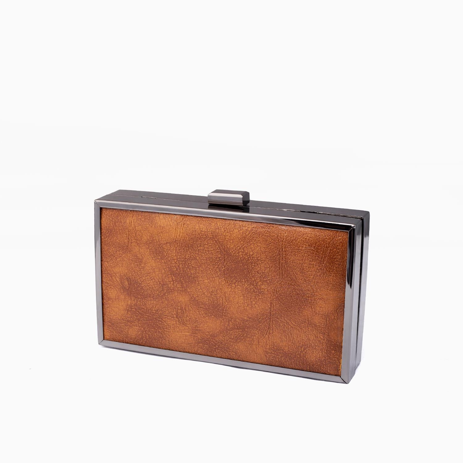 Rangoon Minaudiere Clutch Bag Brown Silver