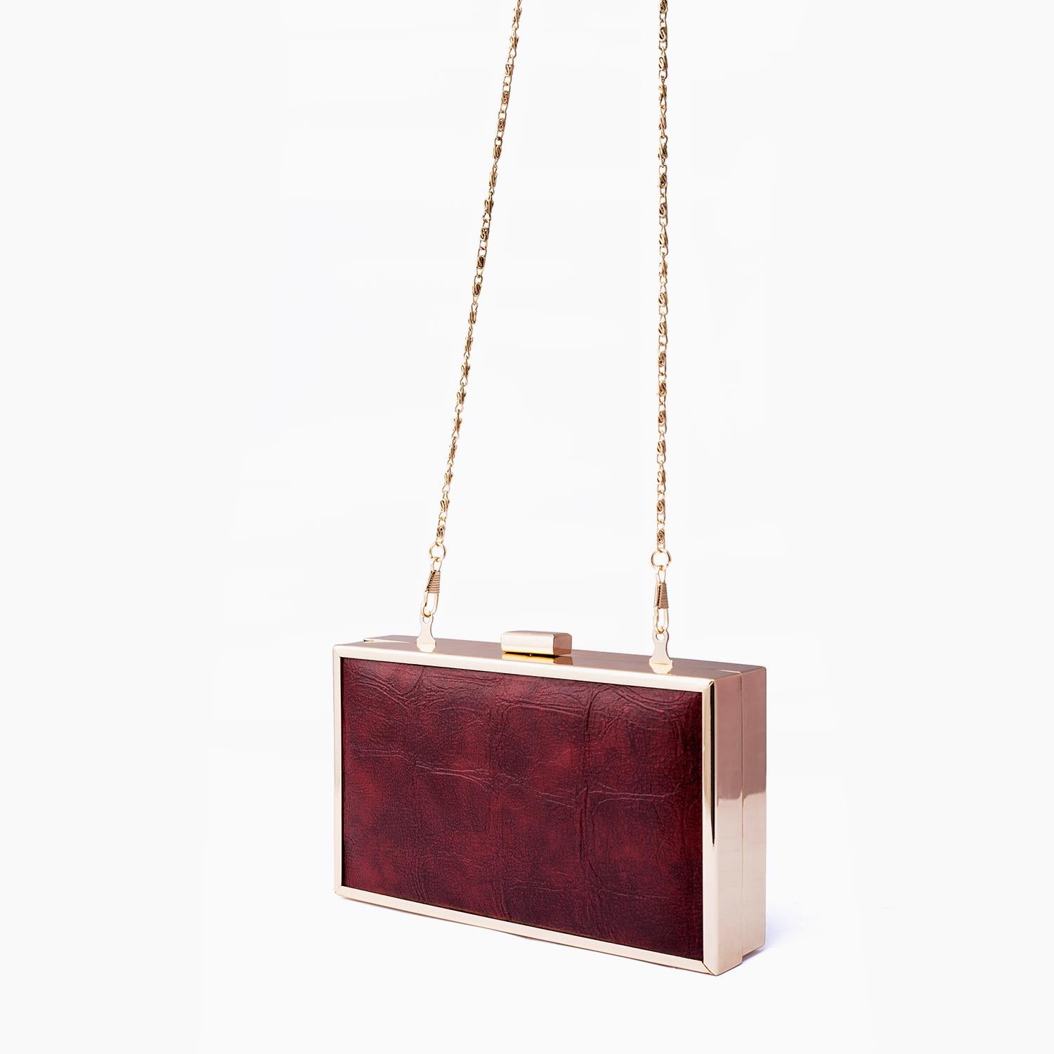 Rangoon Minaudiere Clutch Bag Maroon Golden