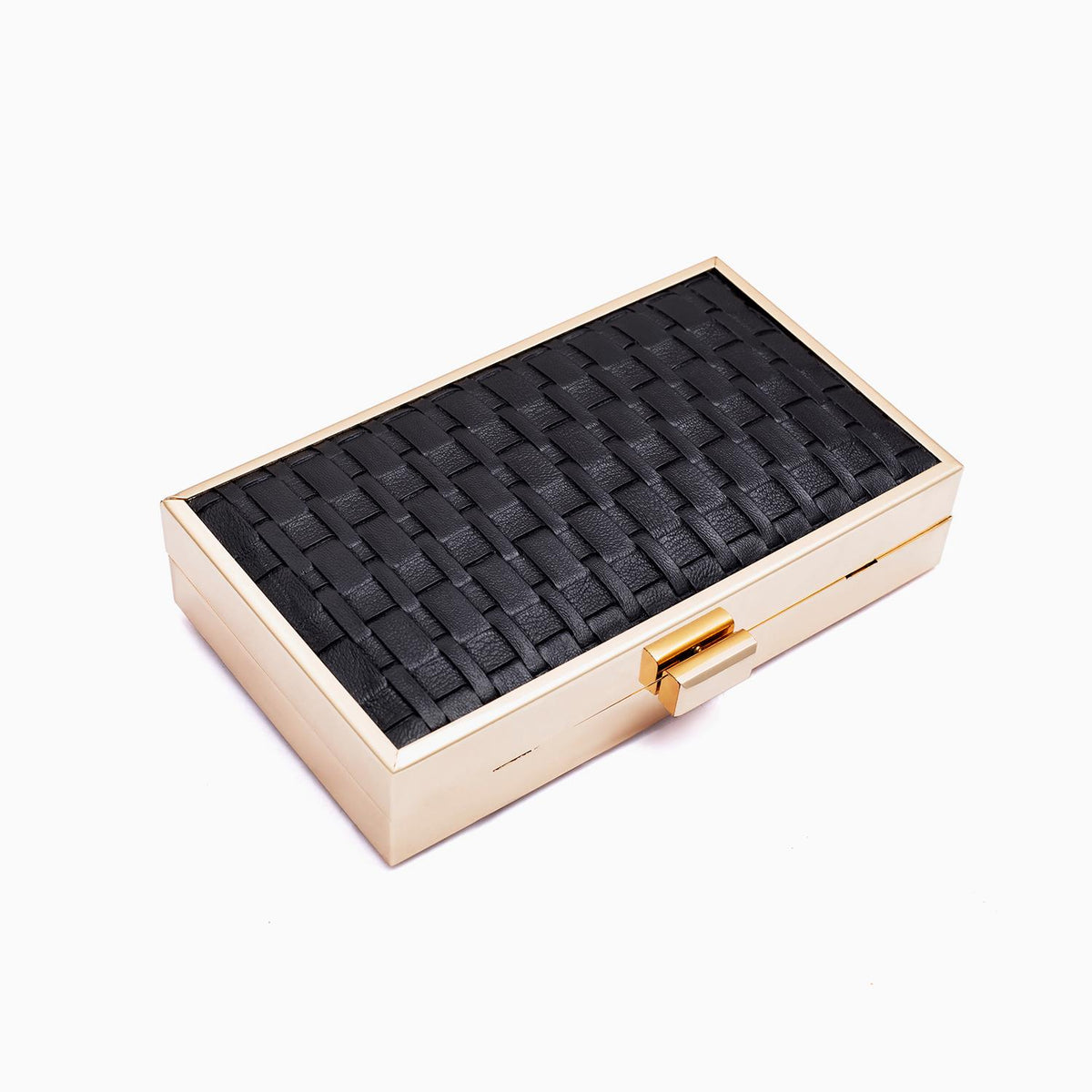 Rangoon Minaudiere Weaved Texture Clutch Bag Black Golden