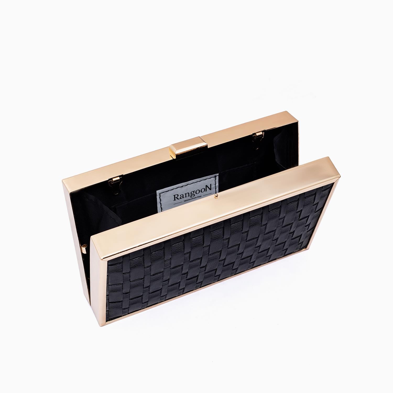 Rangoon Minaudiere Weaved Texture Clutch Bag Black Golden