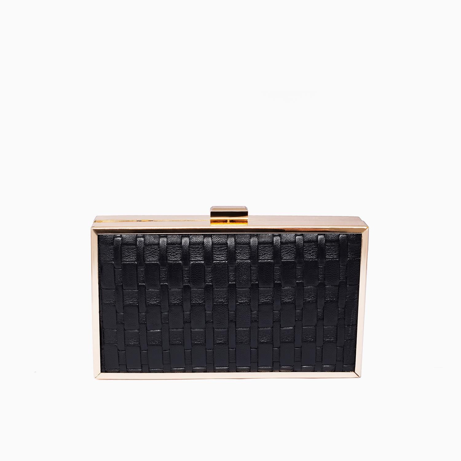 Rangoon Minaudiere Weaved Texture Clutch Bag Black Golden