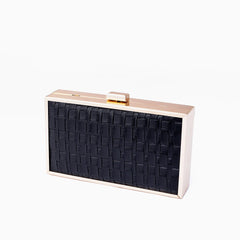 Rangoon Minaudiere Weaved Texture Clutch Bag Black Golden