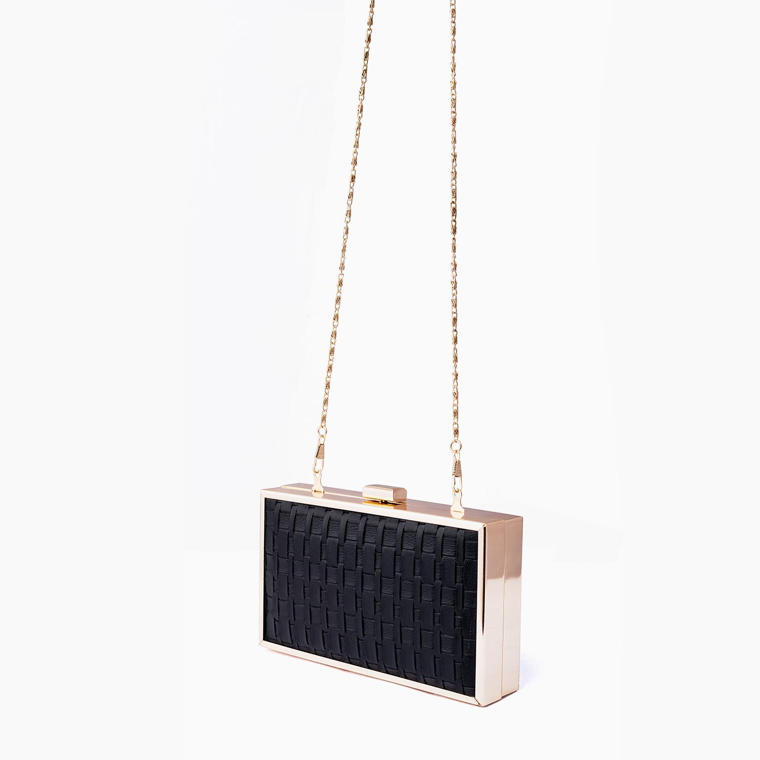 Rangoon Minaudiere Weaved Texture Clutch Bag Black Golden