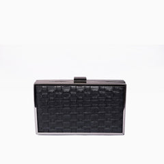 Rangoon Minaudiere Weaved Texture Clutch Bag Black Silver