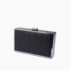 Rangoon Minaudiere Weaved Texture Clutch Bag Black Silver