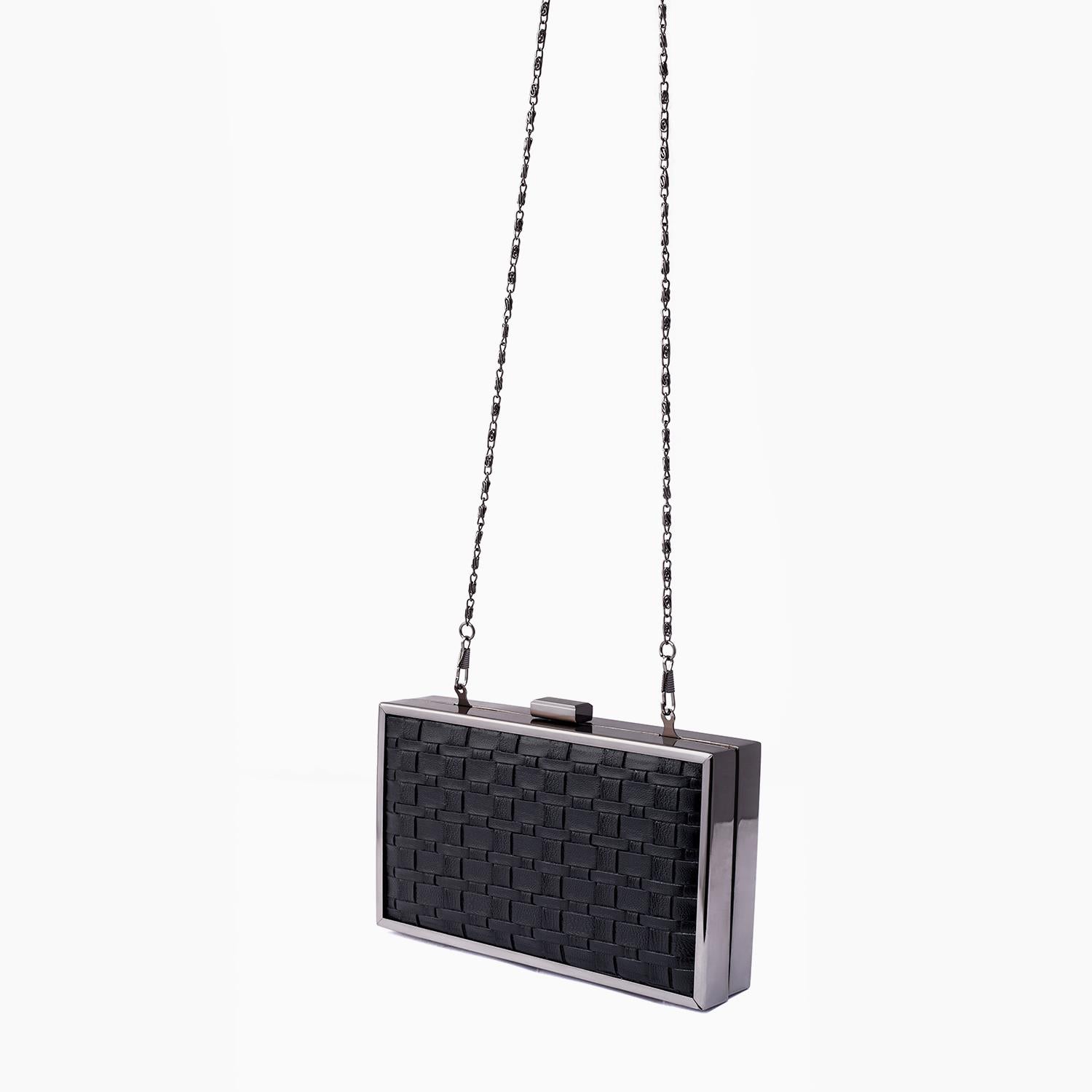 Rangoon Minaudiere Weaved Texture Clutch Bag Black Silver