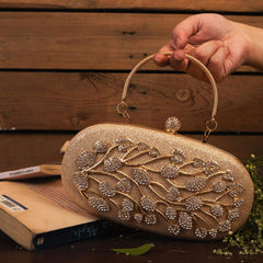 Rangoon Shimmery Fancy Clutch Golden