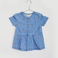 Red Tag Embroidered Denim Top with Short Sleeves ( 12-18 ) Months