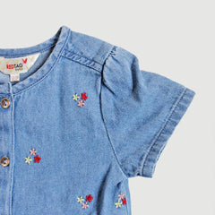 Red Tag Embroidered Denim Top with Short Sleeves ( 12-18 ) Months