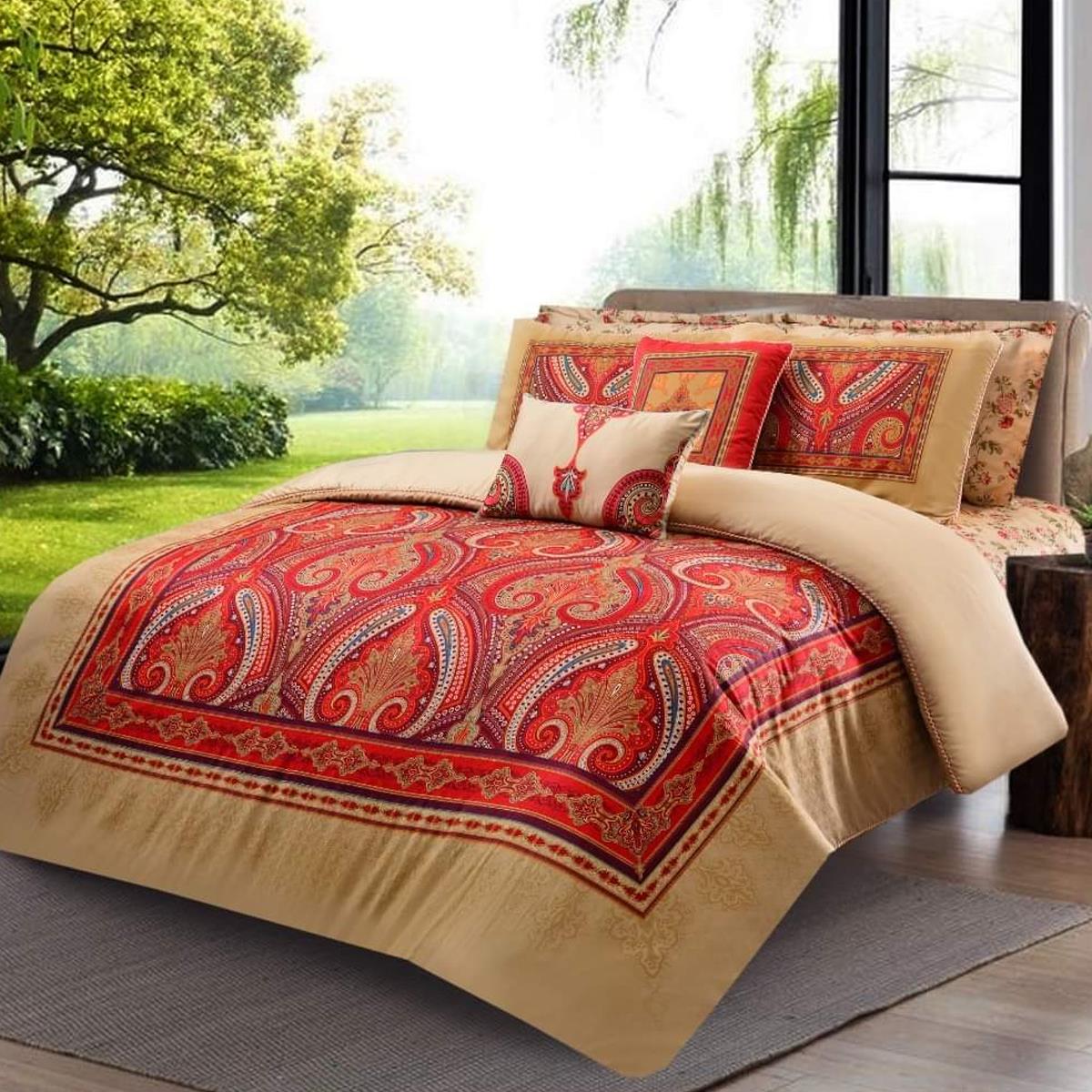 Reet 8 Pcs Cotton Sateen Bedding Set with Filled Comforter