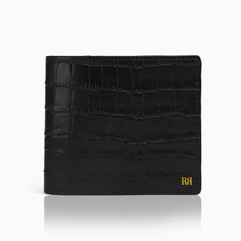 Riblor Italian Leather Billfold Wallet Crocodile Black