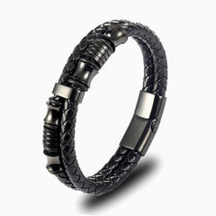 Riblor Leather Bracelet Link Clasp Black