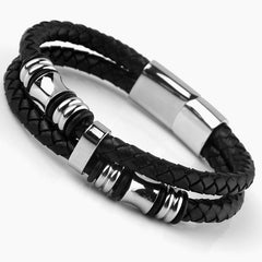 Riblor Leather Bracelet Link Clasp Black