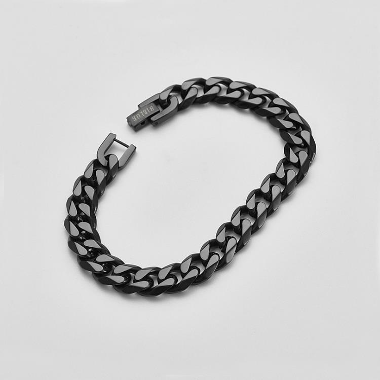 Riblor Stainless Steel Cuban Chain Bracelet Black