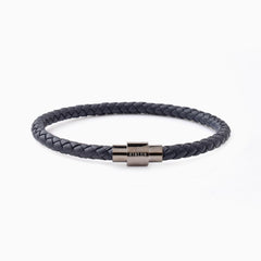 Riblor Leather Bracelet Vittorio Navy Blue And Gunmetal Clasp