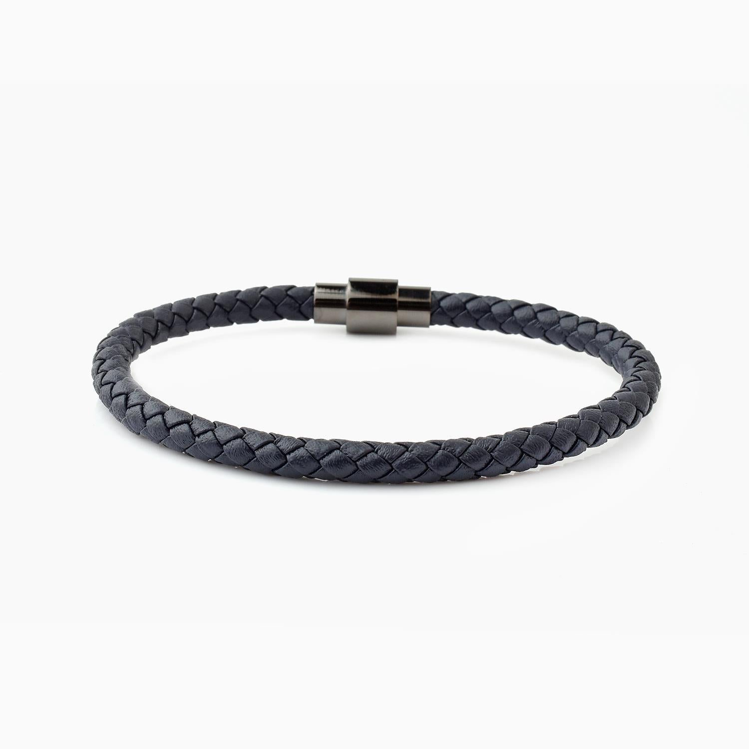 Riblor Leather Bracelet Vittorio Navy Blue And Gunmetal Clasp