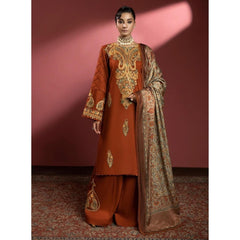 Rina 3 Pcs Embroidered Unstitched Winter Suit Brown