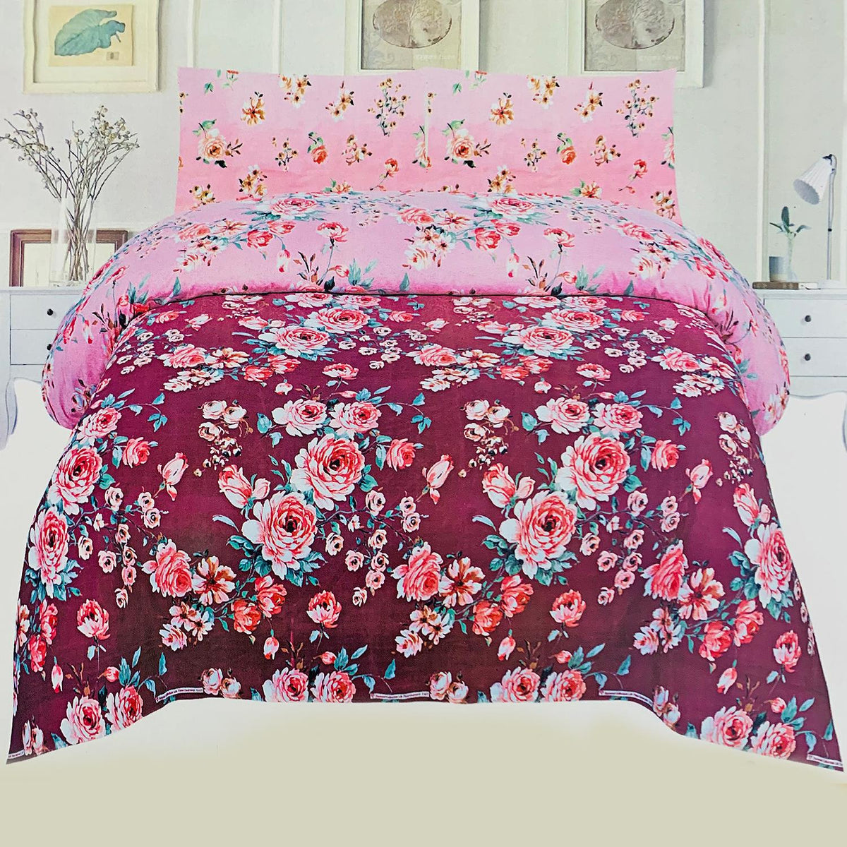 Rosalina 3 Pcs Bedding Set Pink