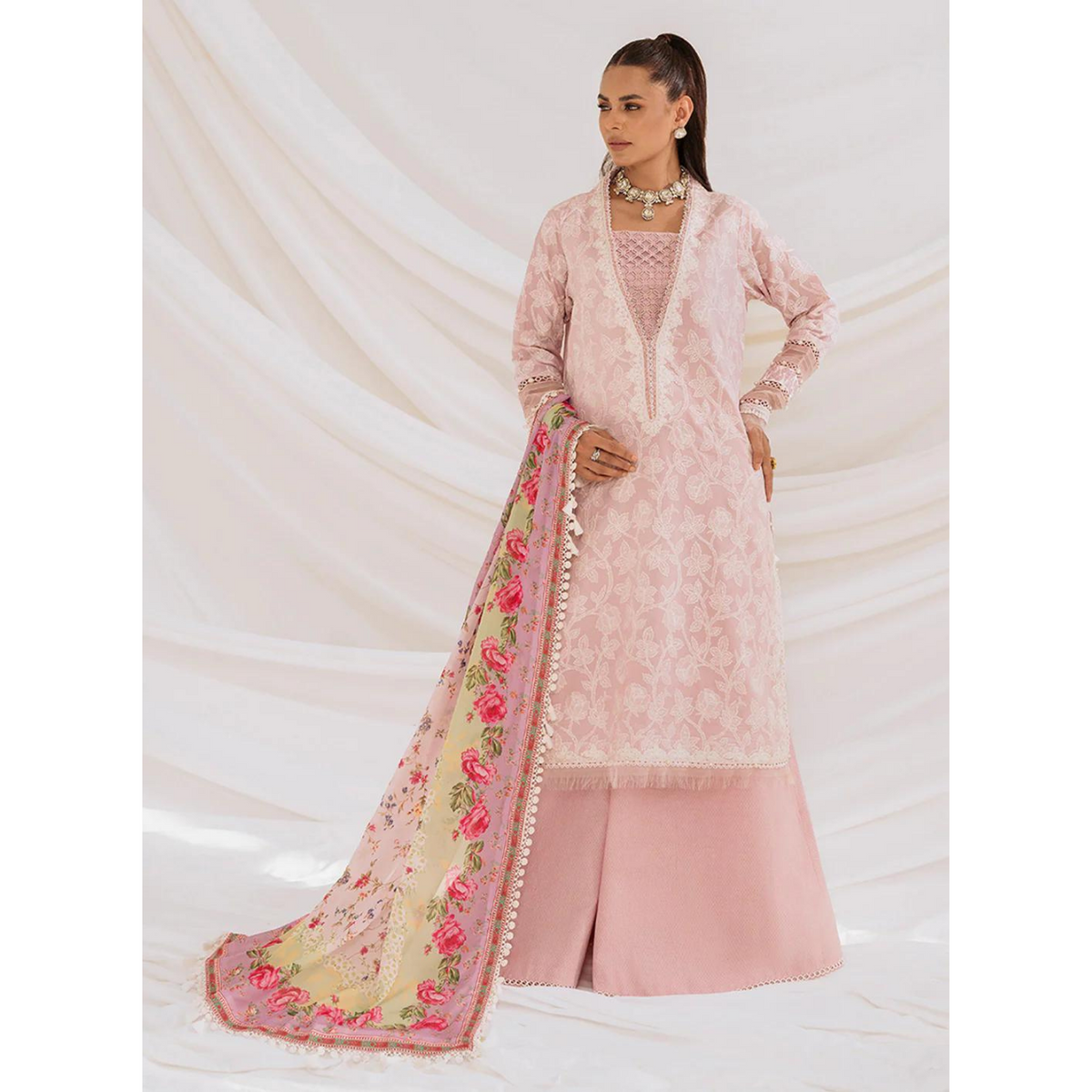 Rosy Bloom 3 Pcs Embroidered Unstitched Suit Pink