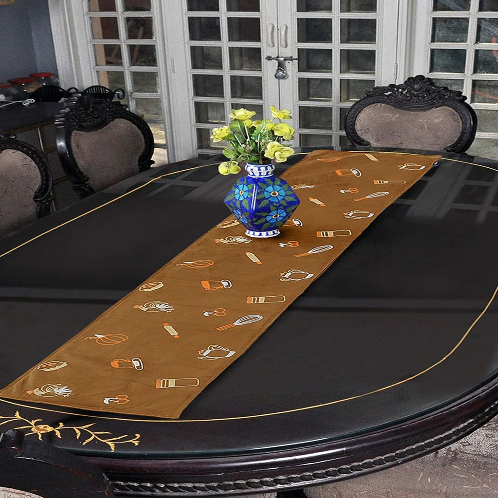 Safa Gold Embroidered Velvet 1 Pc  Table Runner