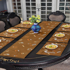 Safa Gold 7 Pcs Embroidered Table Runner Set Brown