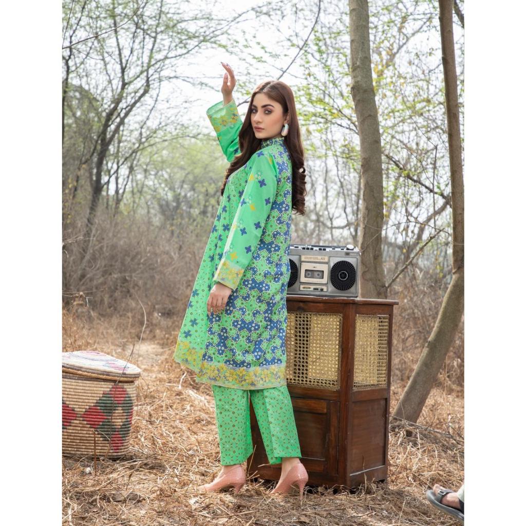 Safa Noor 2 Pcs Unstitched Printed Lawn Suit Green