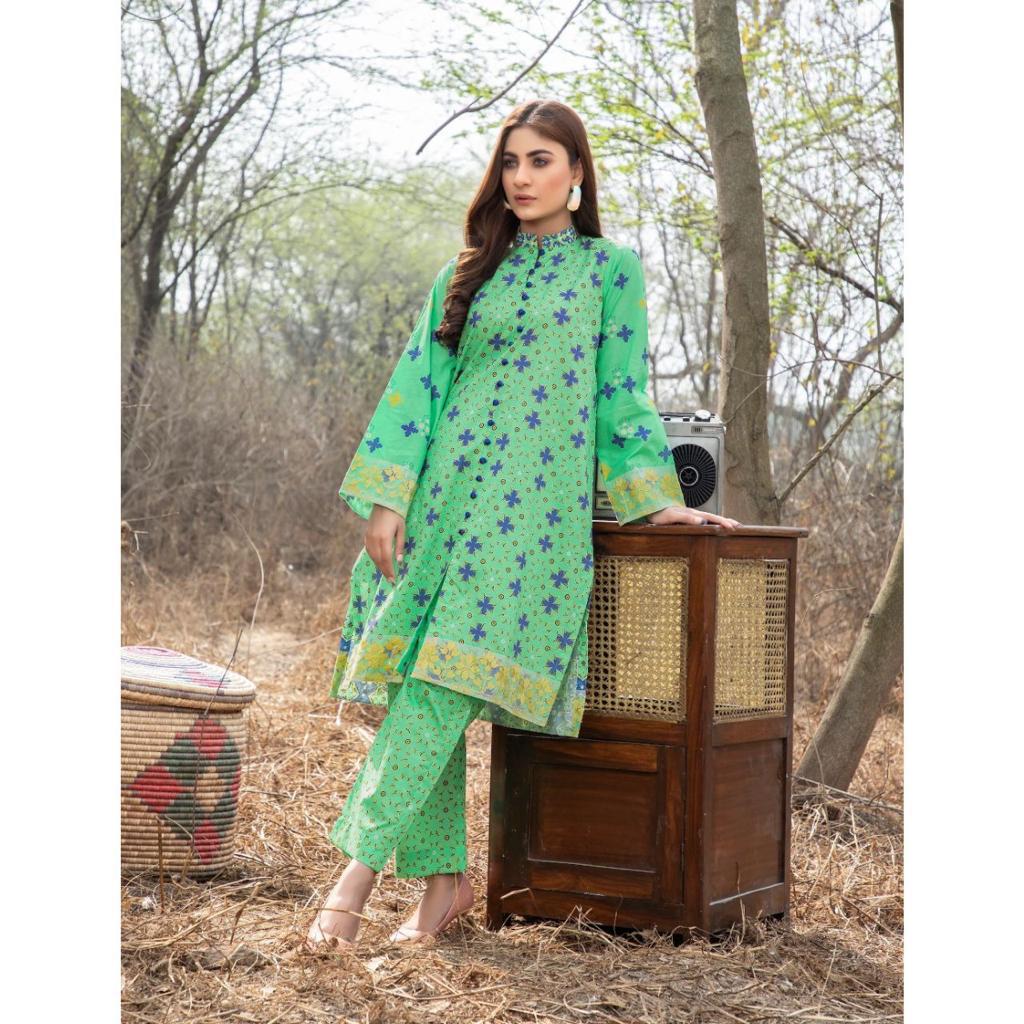 Safa Noor 2 Pcs Unstitched Printed Lawn Suit Green