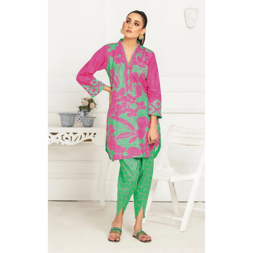 Safa Noor 2 Pcs Unstitched Printed Khaddar Suit Green