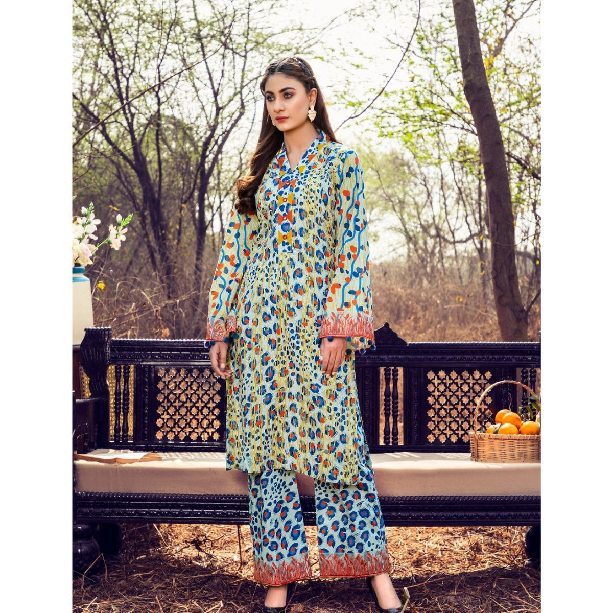 Safa Noor 2 Pcs Unstitched Printed Lawn Suit Blue