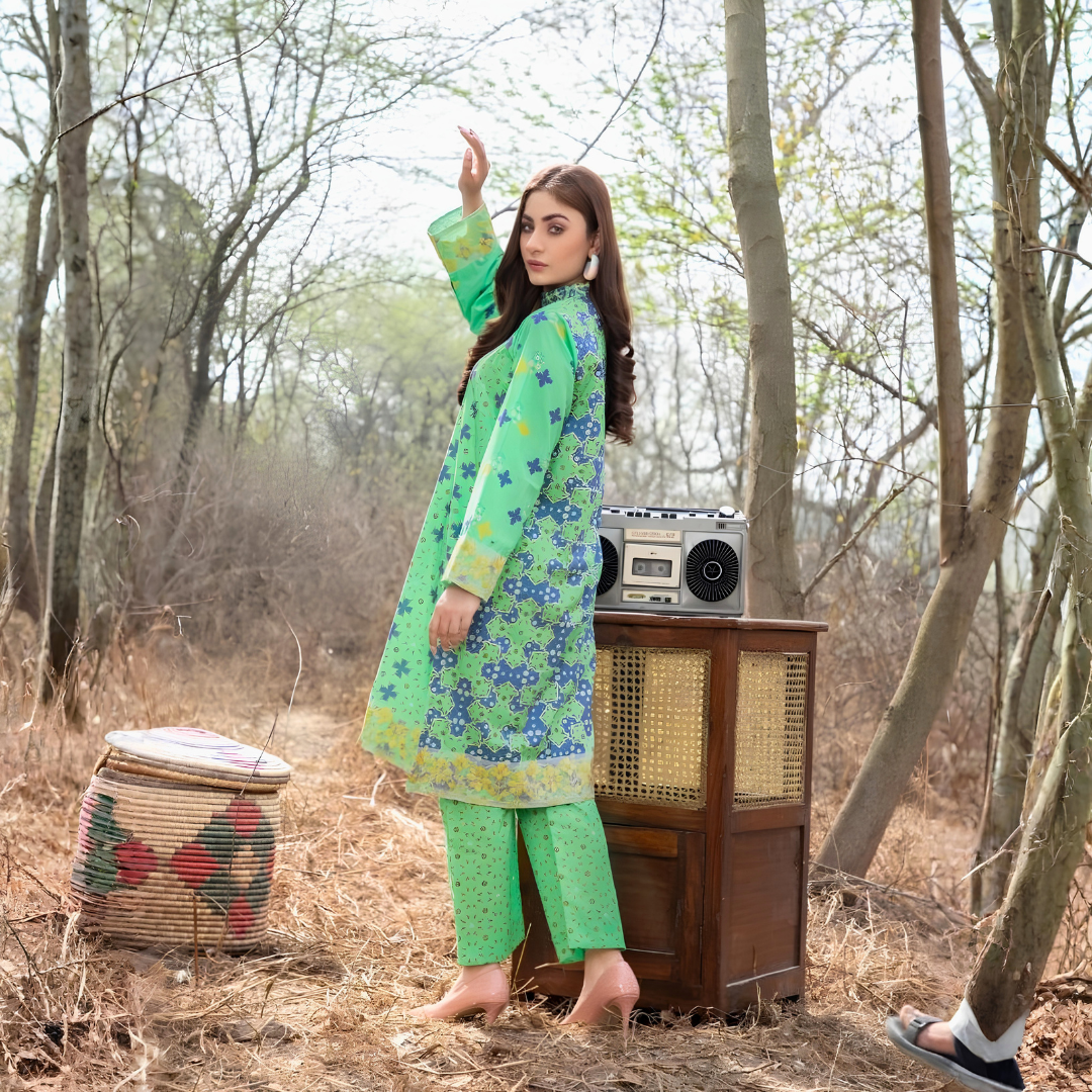 Safa Noor 2 Pcs Unstitched Printed Lawn Suit Green