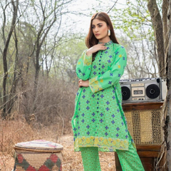 Safa Noor 2 Pcs Unstitched Printed Lawn Suit Green
