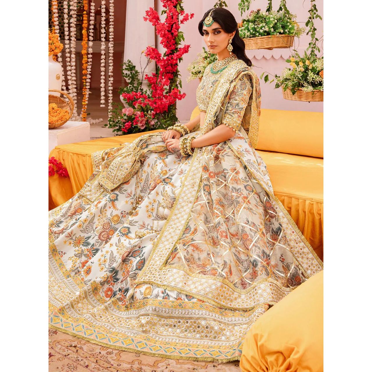 Saira 3 Pcs Embroidered Luxury Suit Beige